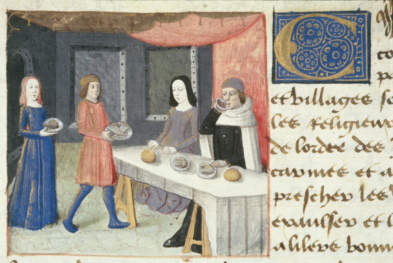 Ms Hunter 252 f.173v Meal, Les Cent Nouvelles Nouvelles, 1462 tekijältä French School