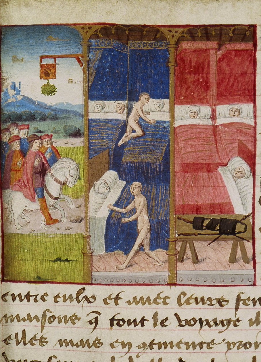 Ms Hunter 252 f.75v Hostel, "Les Cent Nouvelles Nouvelles", 1462 tekijältä French School