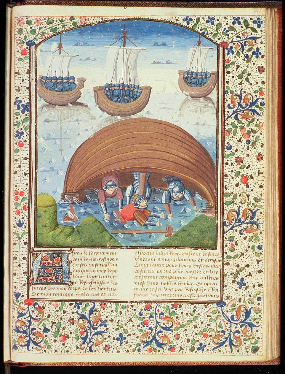 Ms Hunter 371 f.147r Seleucuksen kohtalo, elokuvasta The Fall of Princes, kirjoittanut Giovanni Boccaccio (1313-75) 1467 tekijältä French School