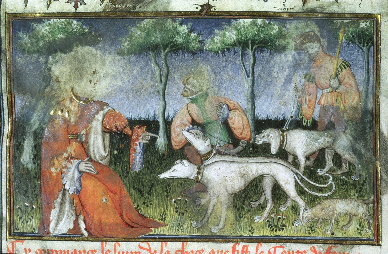 Ms Hunter 385 f.3r Hunting, Gaston de Foixin Metsästyskirjasta tekijältä French School