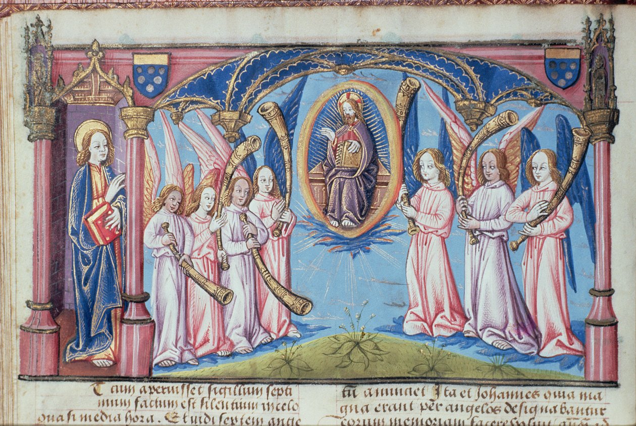 Ms Hunter 398 v.2.18 f.17v Angels, Apocoalypsis S. Joannis tekijältä French School