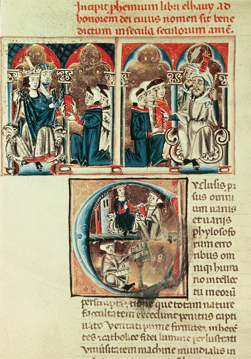 neiti Lat. 6912 fol.1v Juutalainen tutkija esittelee arabiankielisen tutkielman käännöksen Philippe dAnjoulle tekijältä French School