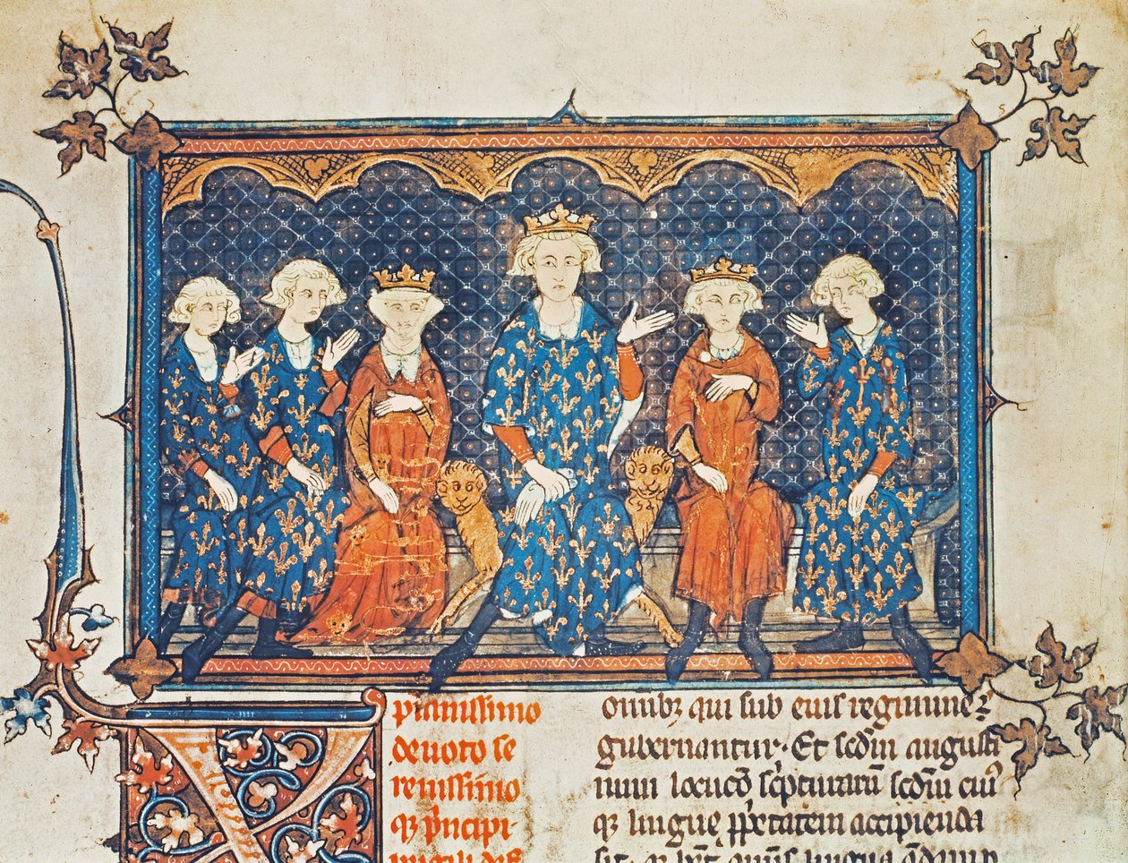 Ms Lat 8504 f.1v Philip IV (1268-1314) Ranskasta neljän lapsensa ja veljensä Charles of Valois kanssa tekijältä French School