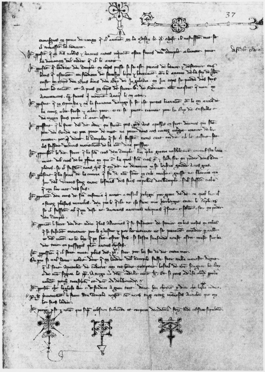 Ms Latin 11795 fol.37 Sivu tekstiä temppeliherrojen oikeudenkäynnistä tekijältä French School