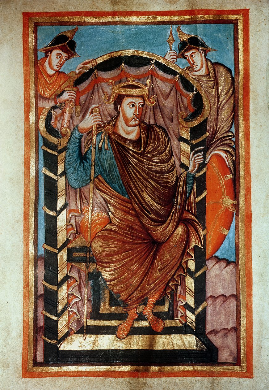 Ms Latin 266 fol.1v Lothair I (795-855) Enthroned, Evangiles de Lothaire, n.840-851 tekijältä French School