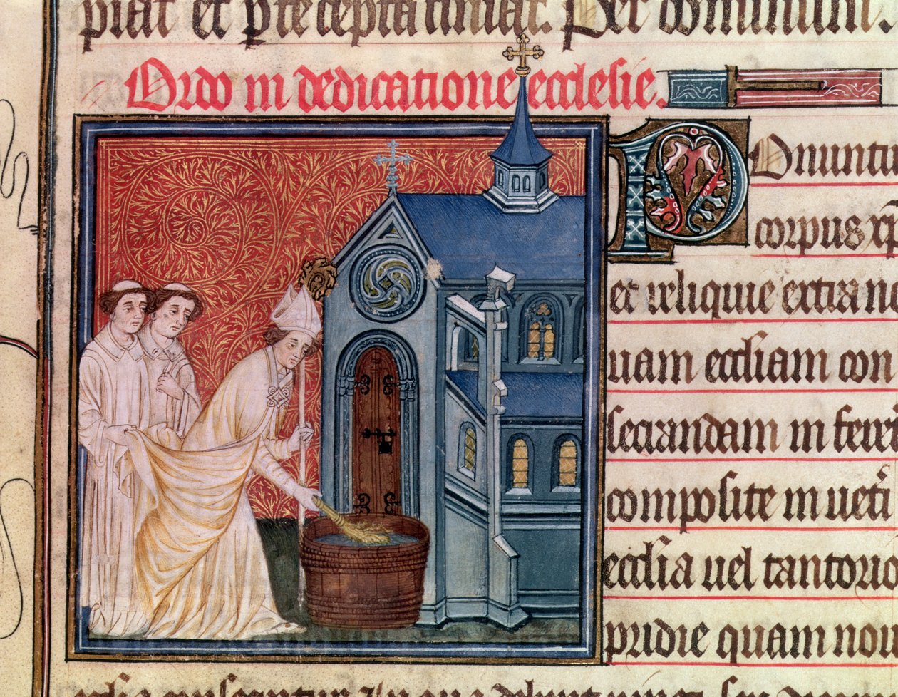 Ms Latin 962 Fol.63 Piispa vihkiä kirkkoa, Sensin paavista tekijältä French School