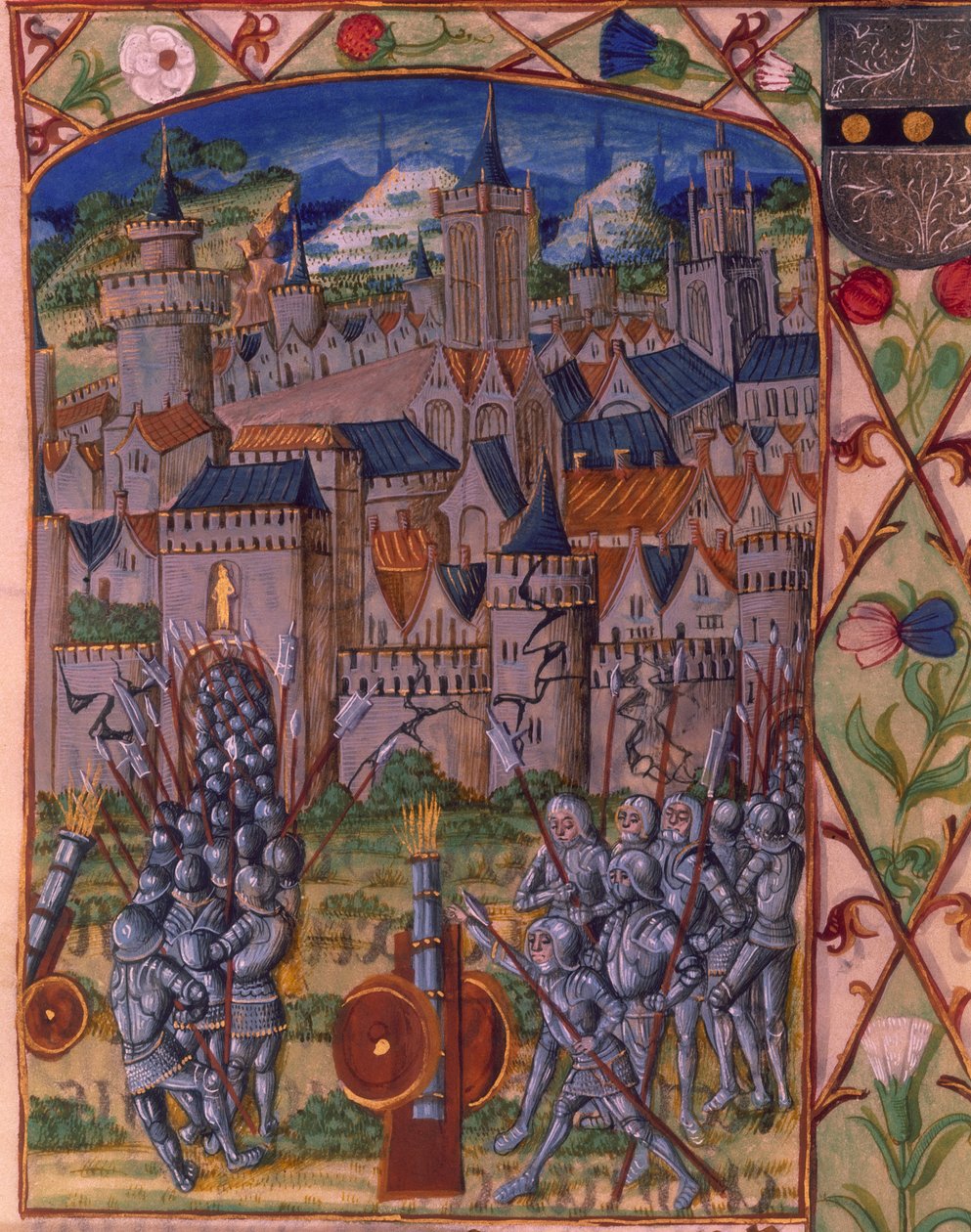 Ms. Royal 20 E.III fol.152v The Capture of Evreux, Chroniques de France ou de Saint Denis tekijältä French School