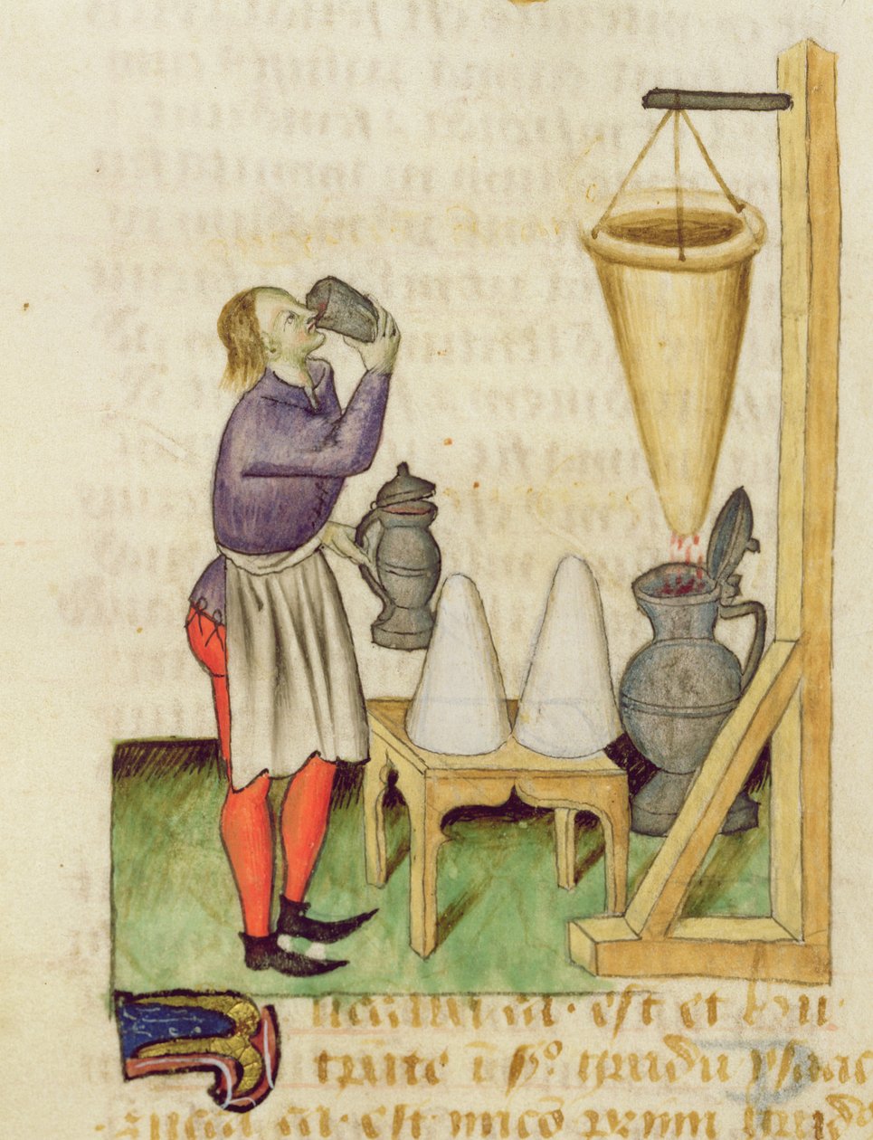 Neiti. Dioscoridesin tutkielma yrteistä, Fol.142r Making Alcohol tekijältä French School