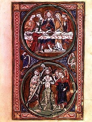 Ms n/a Lat 1392 Fol.3 Hääjuhla Kaanassa ja Kristuksen kaste, yksityiskohta "Psautier a l