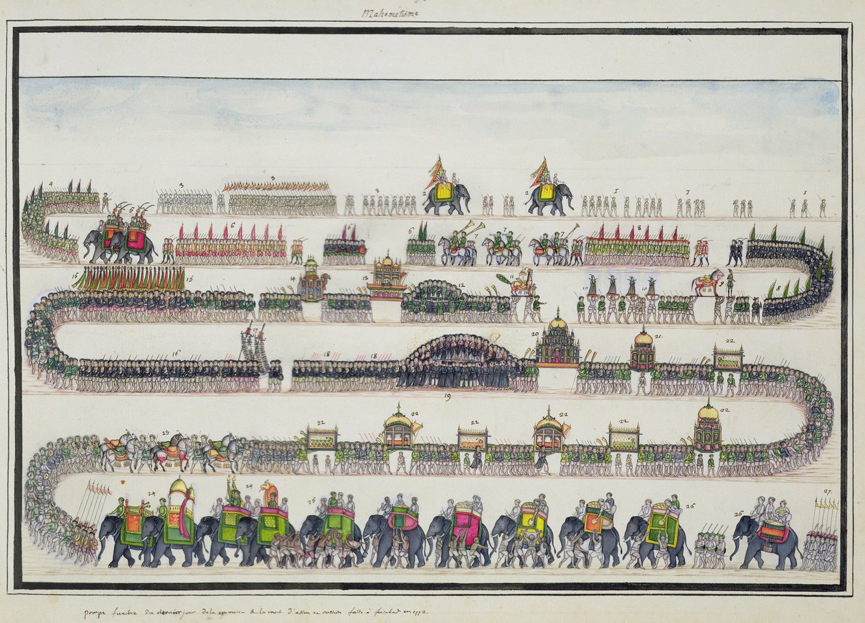 Muharram Ceremony, Faizabad, 1772 Gentil-albumista, julkaistu vuonna 1774 tekijältä French School