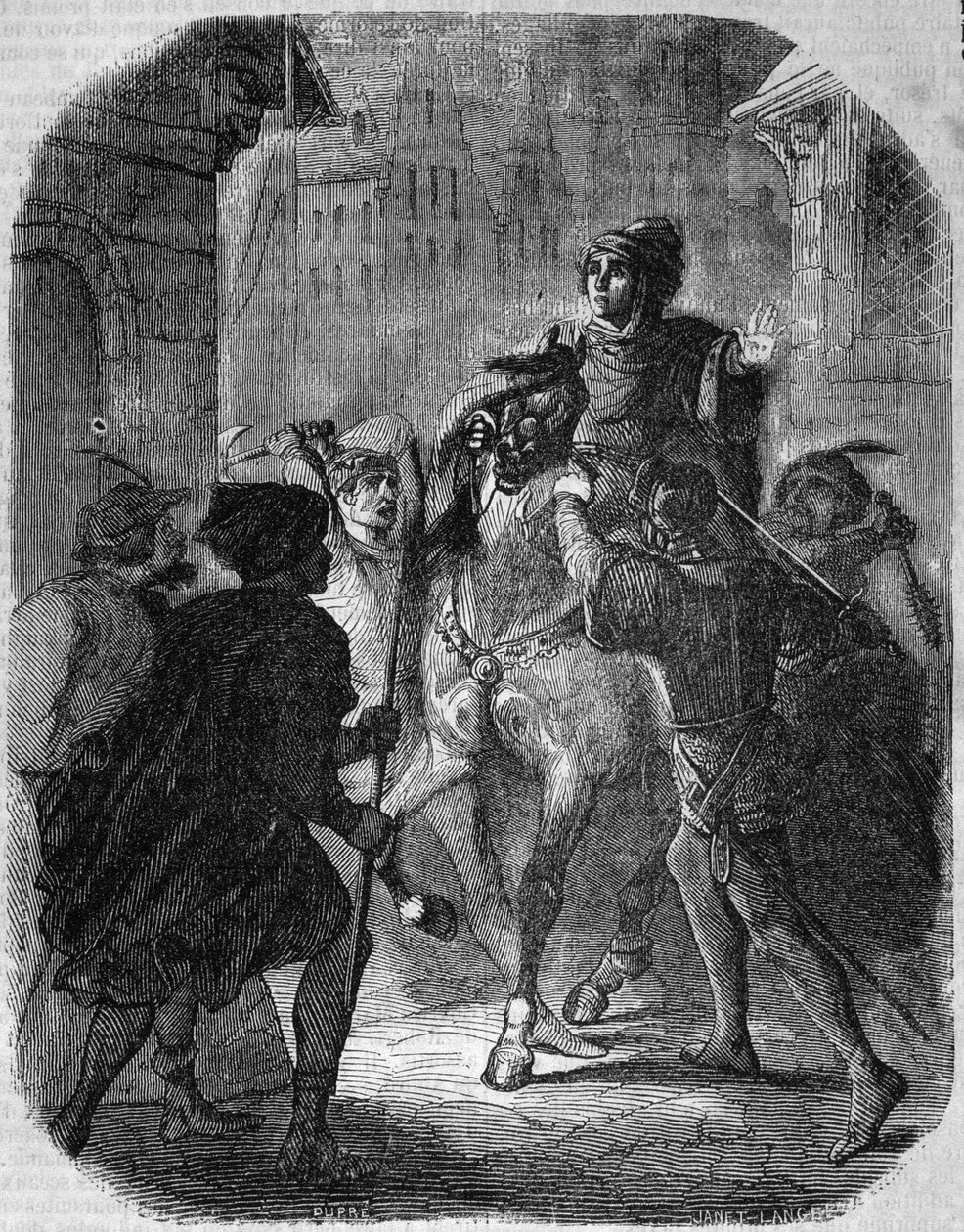 Louis I of Valois, Orleansin herttua (1372 - 1407) murhaa Old Rue du Temple, Jean Sans Ppeur - Histoire de France"" kirjoittanut L.-P. Anquetil tekijältä French School