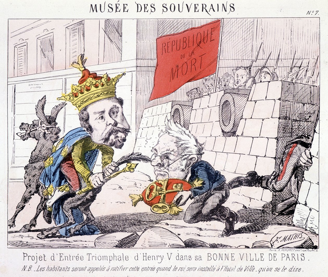 Musée des Souverains - Projekti Henri V:n voittoisasta sisäänkäynnistä hänen hyvään Pariisiin (Thiers ojensi hänelle Pariisin avaimet, joita puolustavat kansalaiset, jotka pitävät lippua, jossa on "République ou la mort"). tekijältä French School