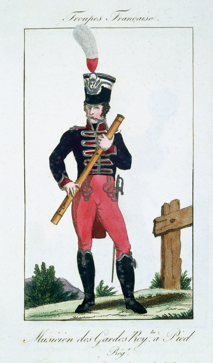 Royal Footguardsin muusikko, Troupes Francaises, pub. Bassetissa, Pariisissa, noin 1790 tekijältä French School