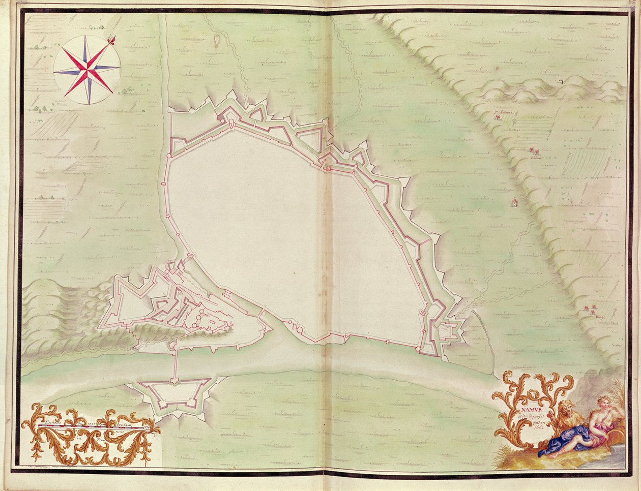 Namur, Ludvig XIV:n atlas. Ulkomaisten paikkojen suunnitelmat, 1665 (kynä, muste & pesu) tekijältä French School