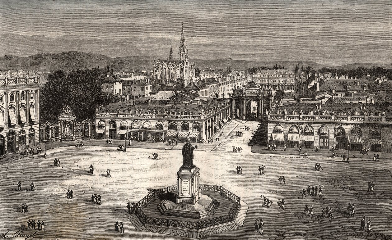 Nancy - Meurthe-et-Moselle - kaiverrus V.A. Malt-Brownin kirjaan "La France illustrée: maantiede, historia, tilastohallinto". 1884 tekijältä French School
