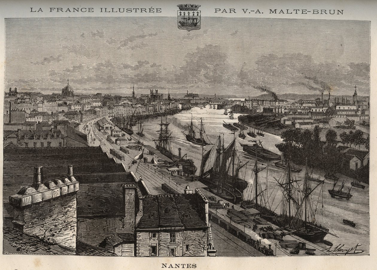 Nantes - Loire-Atlantique - kaiverrus V.A. Malt-Brownin kirjaan "La France illustrée: maantiede, historia, tilastohallinto". 1884 tekijältä French School
