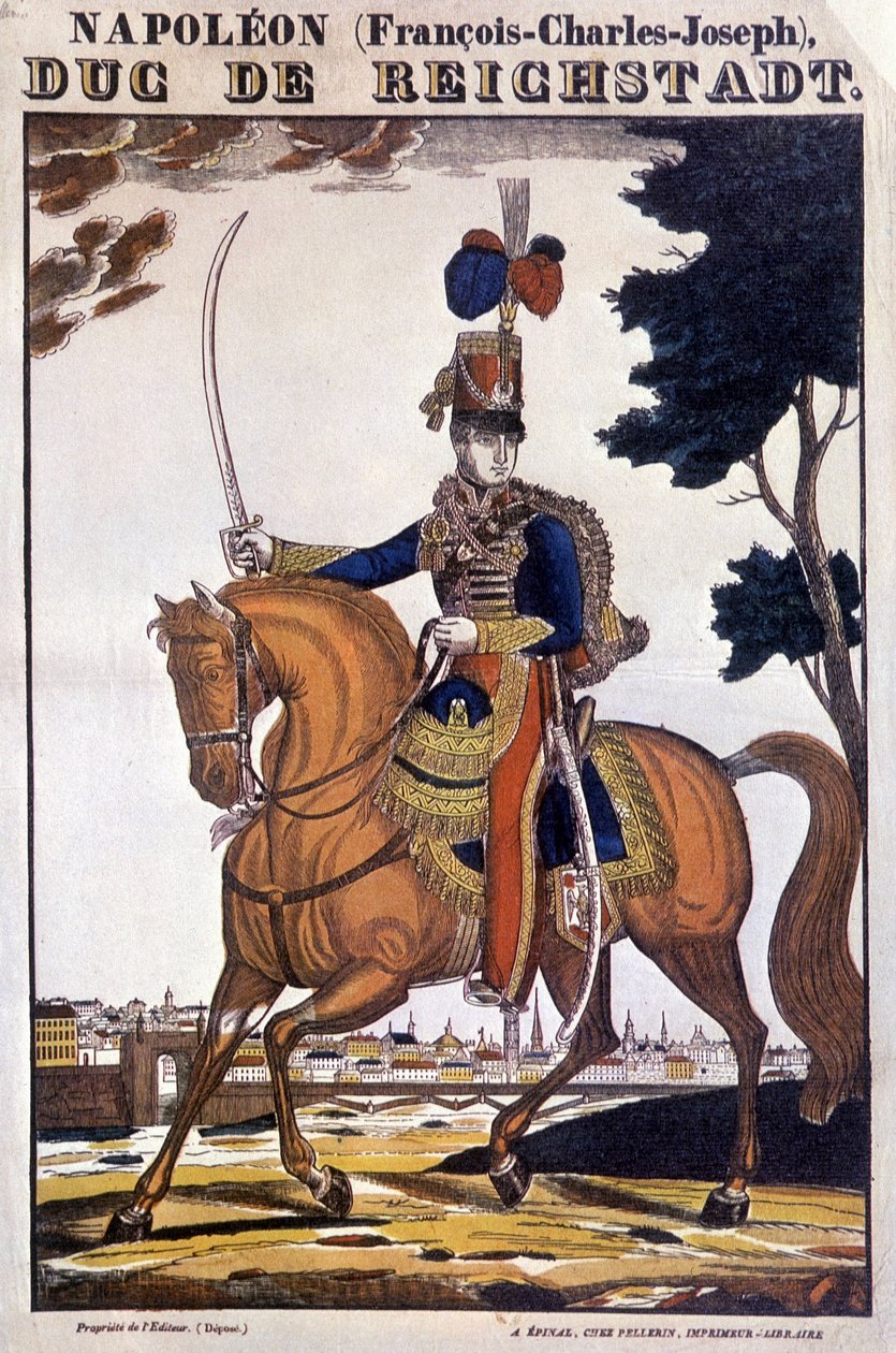 Napoleon II, keisari Napoleon I:n poika (1769-1821), ratsastamassa - kuva Epinalista. tekijältä French School