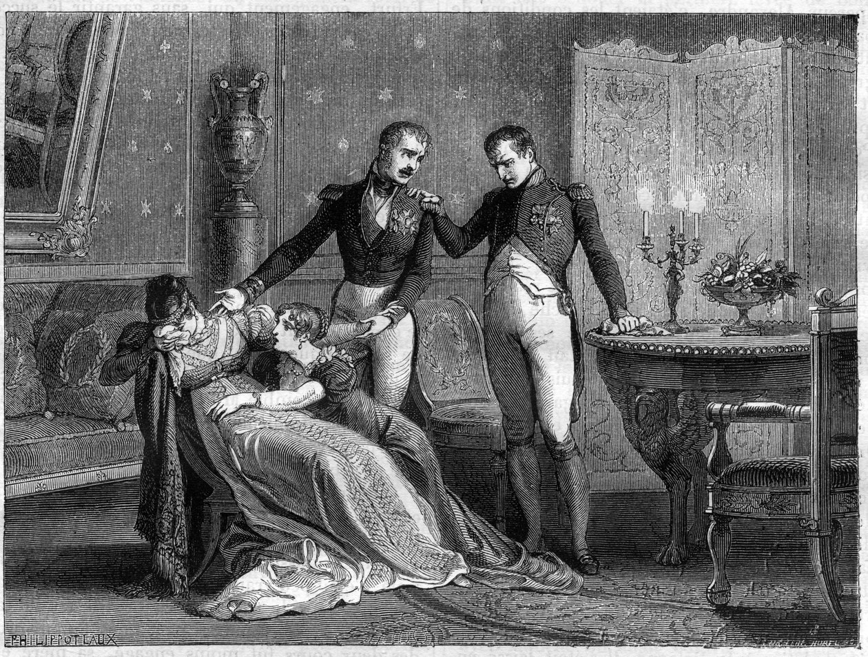 Napoleon ilmoittaa Josephineelle suunnitellun päivän avioeropaperien allekirjoittamiselle tekijältä French School