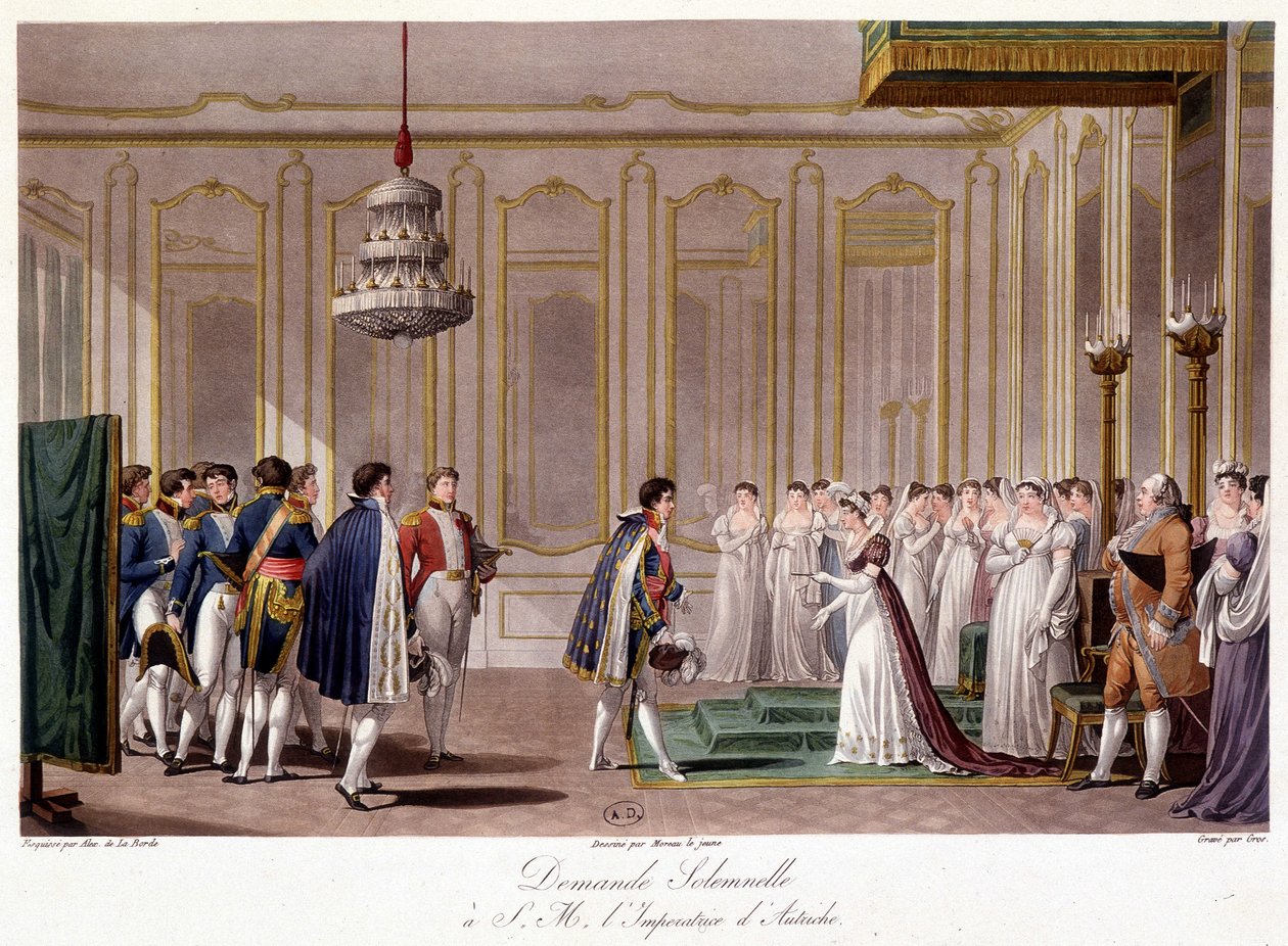 Napoleon pyytää Marie Louisea naimisiin Itävallan vaikutuksen kanssa - "" Historiallinen yhteenveto Ranskan ja Itävallan välisestä sodasta vuonna 1809 "" tekijältä French School