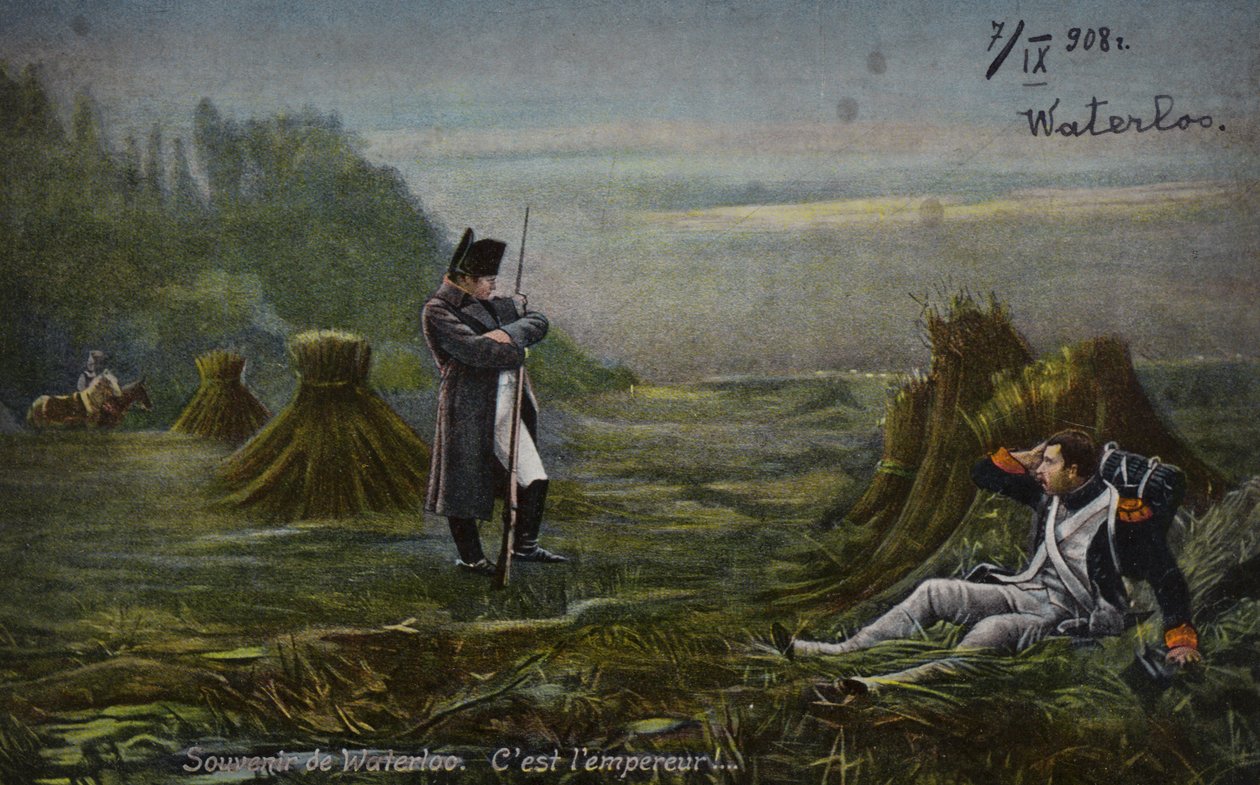 Napoleon Waterloossa (värilitografia) tekijältä French School