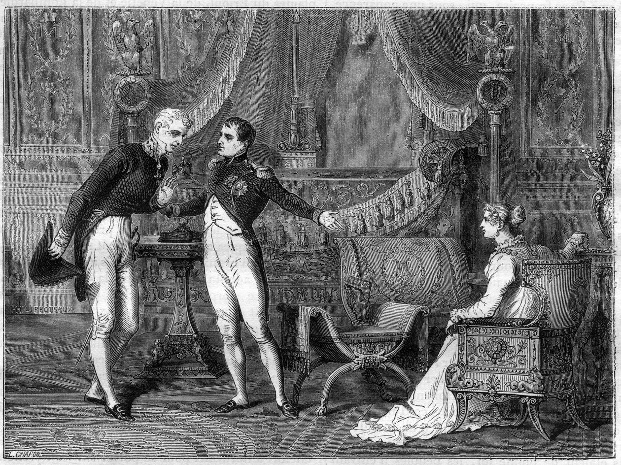 Napoleon, hänen vaimonsa Marie-Louise ja prinssi Metternich puhuvat tekijältä French School