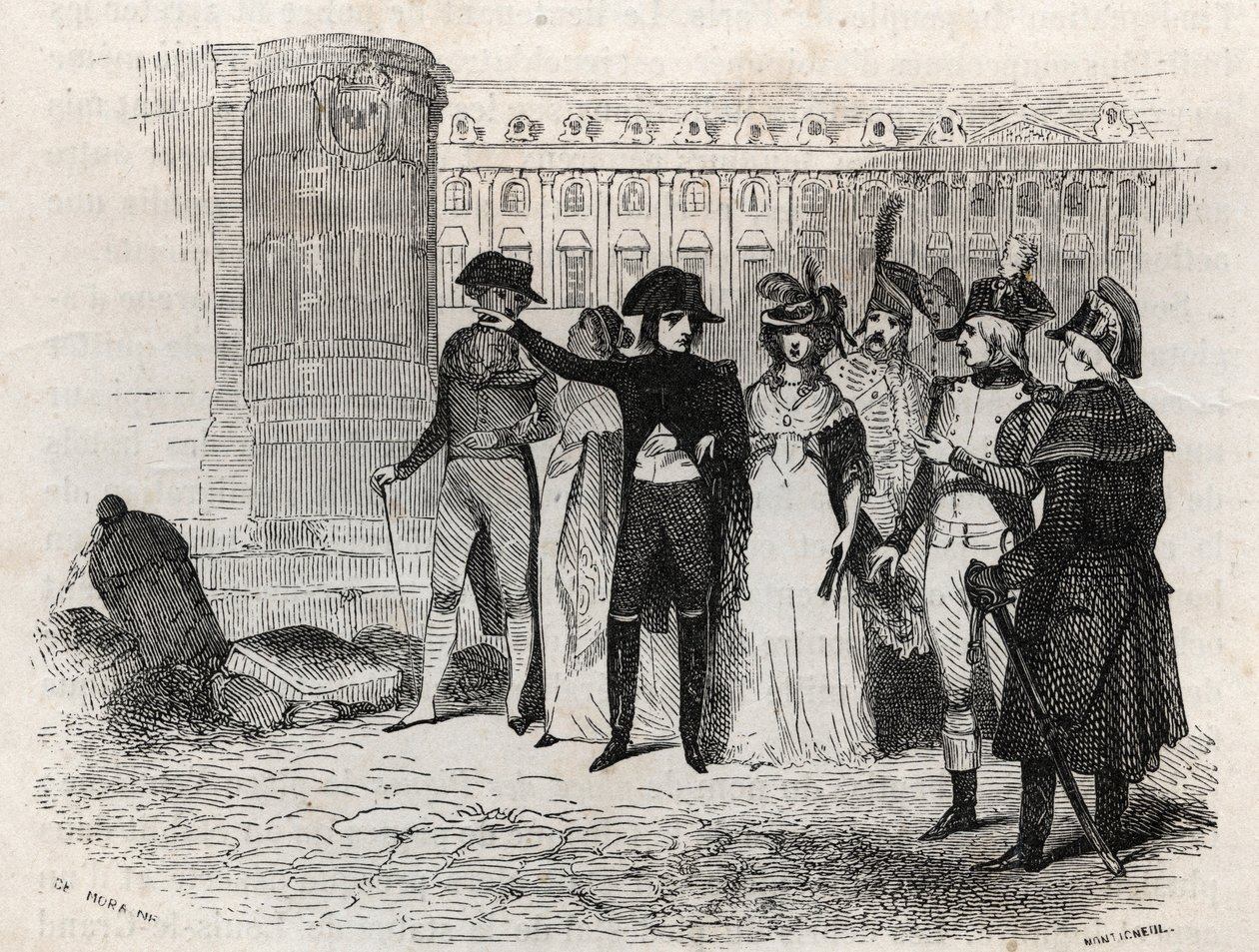 Napoleon kävelemässä Madame Tallienin kanssa, syntyi Theresa Cabarrus, Caramanin prinsessa, Caramanin prinsessa Chimay (1773 - 1835) sijoittaa Vendomen Pariisiin - kaiverrus "Les rues de Paris". Vanha ja moderni Pariisi: alkuperä, historia, monumentit, puv tekijältä French School