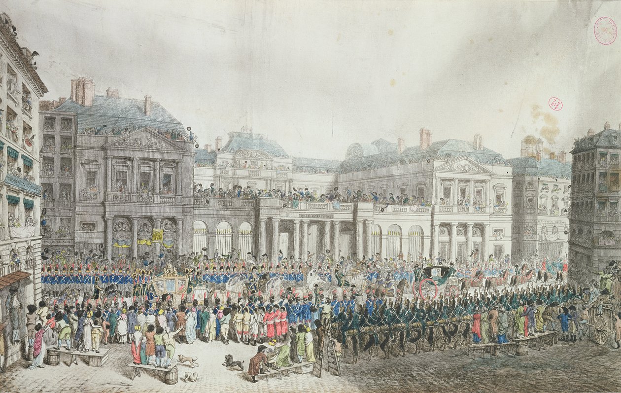 Napoleonin kruunauskulkue valtioneuvoston ohi 2. joulukuuta 1804 tekijältä French School