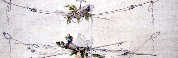 Nautical Cartouche Design papukaijalla, n.1800 (akvarelli paperille) tekijältä French School