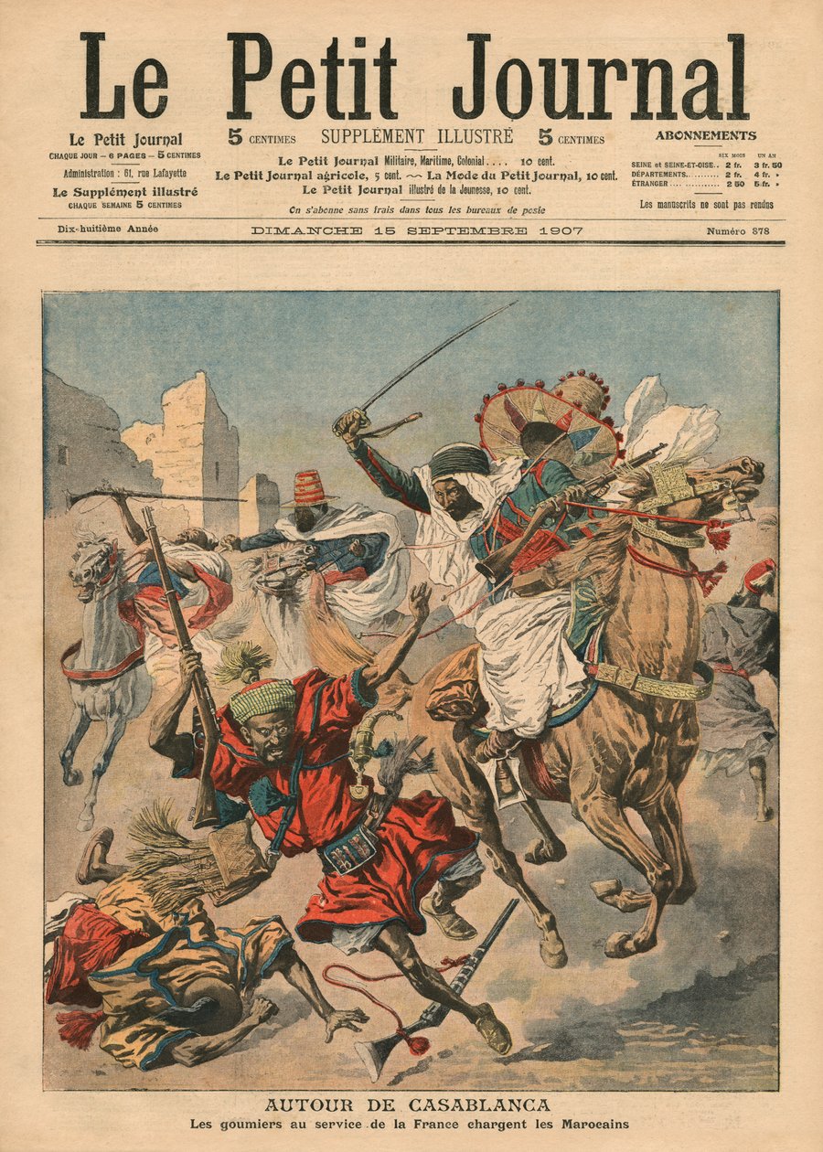 Malapit sa Casablanca, ang mga goumier na naniningil sa mga Moroccan, ilustrasyon mula sa 