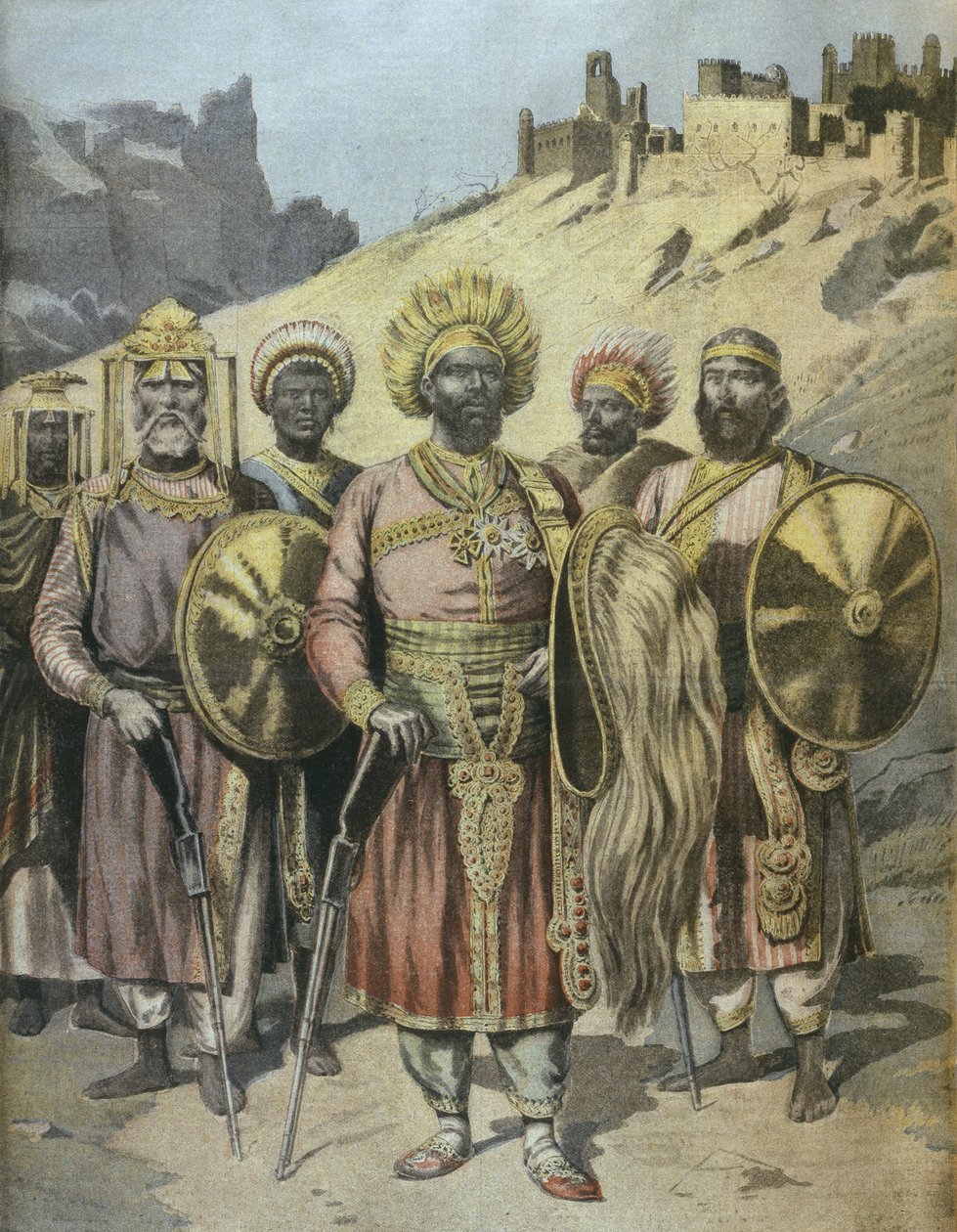 Negus of Abessinia, Menelik II (1844-1913) kuvitus Le Petit Journalista, marraskuu 1895 tekijältä French School