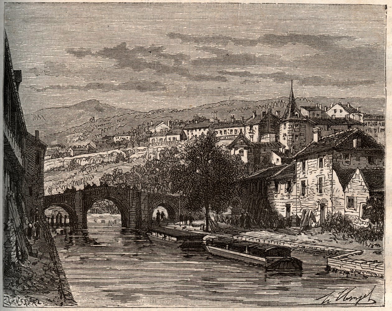 Nerac - Lot-et-Garonne - kaiverrus V.A. Malt-Brownin kirjaan "La France illustrée: maantiede, historia, tilastohallinto". 1884 tekijältä French School