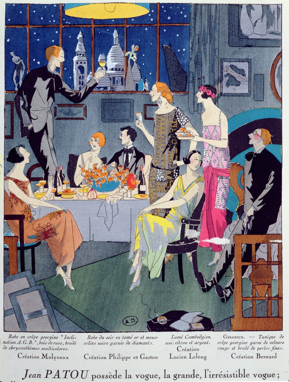 Uudenvuodenaatto, Art, Gout, Beauten muotilevy, julkaistu Pariisissa, joulukuu 1923 (pochoor print) tekijältä French School
