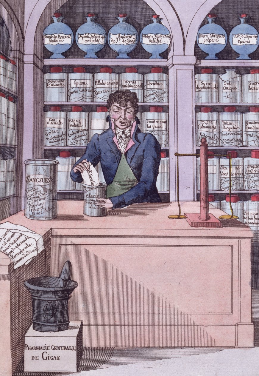 Sanomalehtihoitola Napoleonin eli kemistiakatemikon alaisuudessa, sarjakuva, joka kuvaa Napoleonin murskaamaa lehdistön (värikaiverrus) tekijältä French School