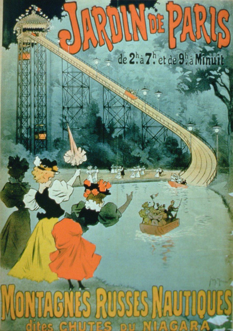 "Niagara Falls" -vesivuoristorata Jardin de Parisissa (väri litho) tekijältä French School