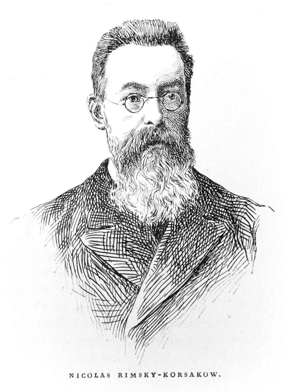 Nicolai Andreievitch Rimski-Korsakov (1844-1908), kuvitus Albert Soubiesin LHistoire de la Musique en Russiesta, julkaistu Pariisissa, 1898 tekijältä French School