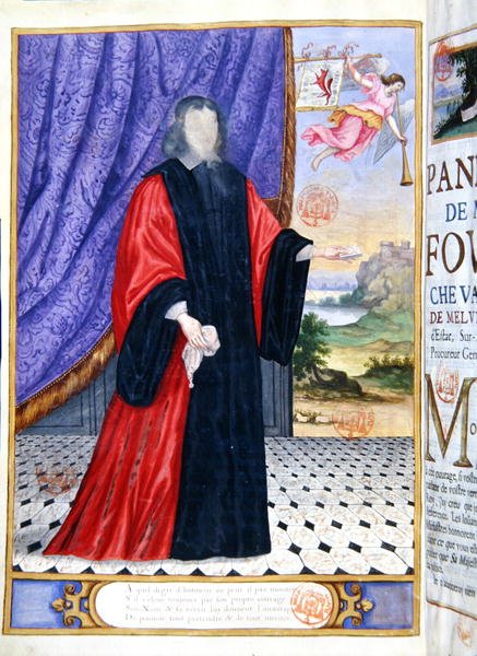 Nicolas Fouquet (1615-80) pienoiskuva Puget de la Serren teoksesta "Les Panegyriques des Hommes Illustres de Notre Siecle" tekijältä French School