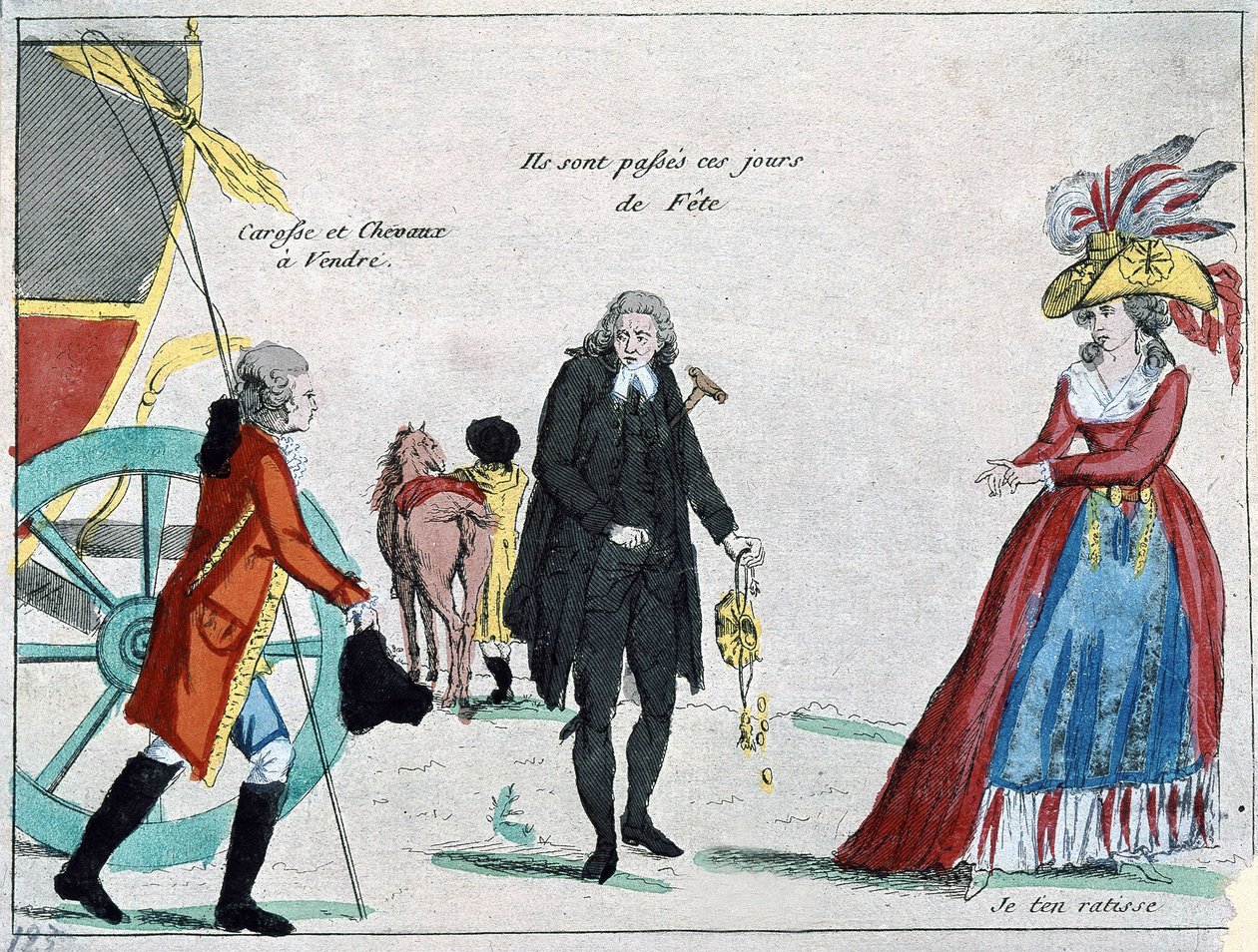 Noblesse, papisto ja porvaristo ilman rahaa, vallankumouksen karikatyyri, 1700-luvun loppu tekijältä French School