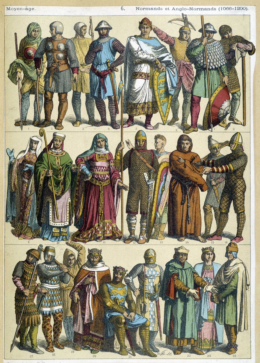 Normanni- ja anglo-normannilaiset siviili-, uskonnolliset ja soturiasut (1066-1200) - kaiverrus tekijältä French School