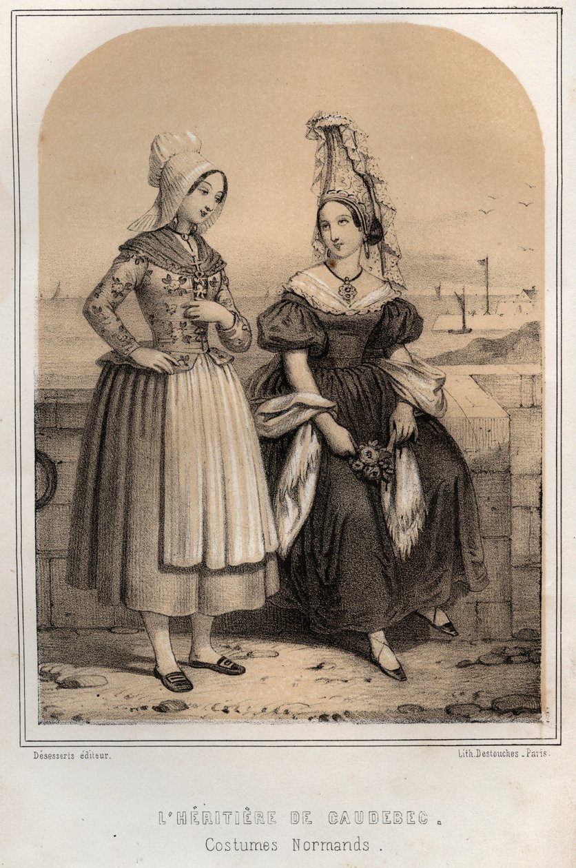 Normans Costumes - Caudebecin perillinen - kaiverrus MORING MICHELIN MUISTOJEN JA MATKAJEN MUISTOJEN HIIRI - 1800-luvun loppu tekijältä French School