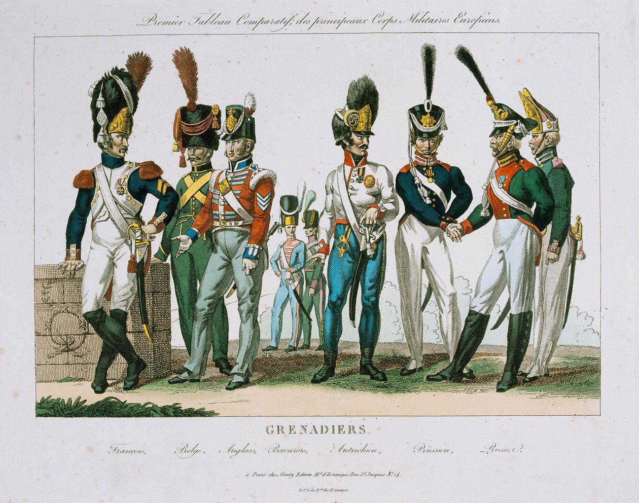 Northern European Grenadier Upseerin univormut, julkaisija DEstampes, Paris, n. 1815 tekijältä French School
