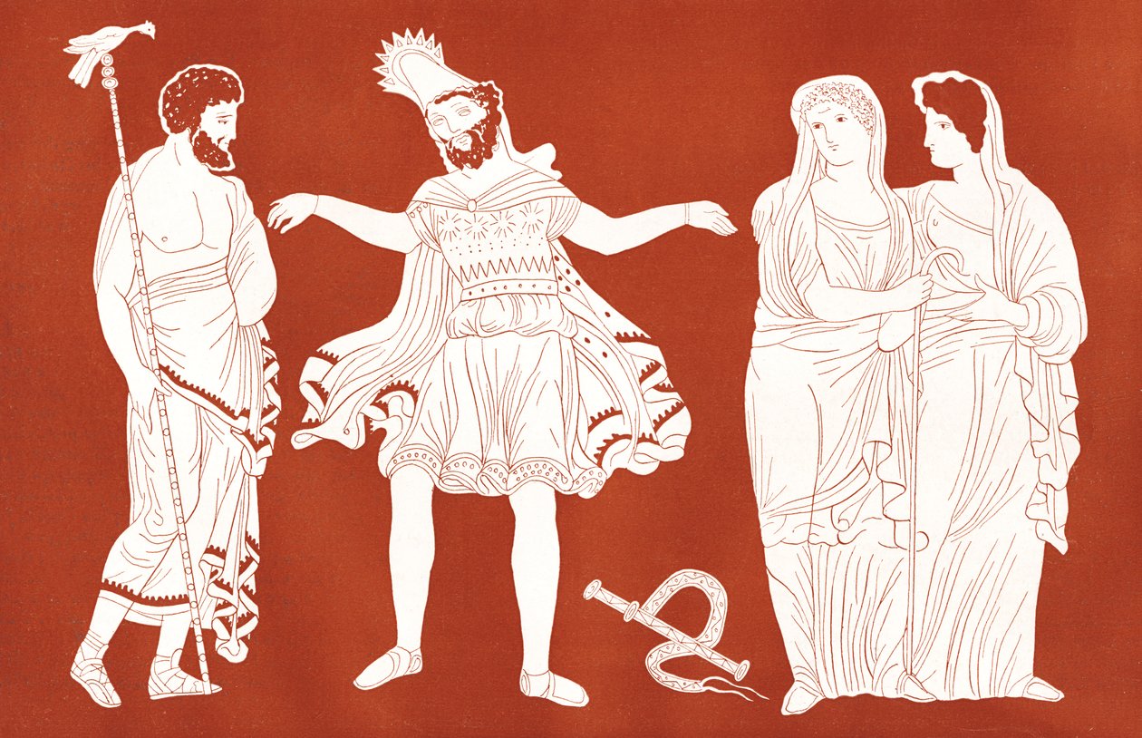 Oidipus ja Tiresias, teoksesta "Le Théâtre", joulukuu 1899 (vedos). tekijältä French School