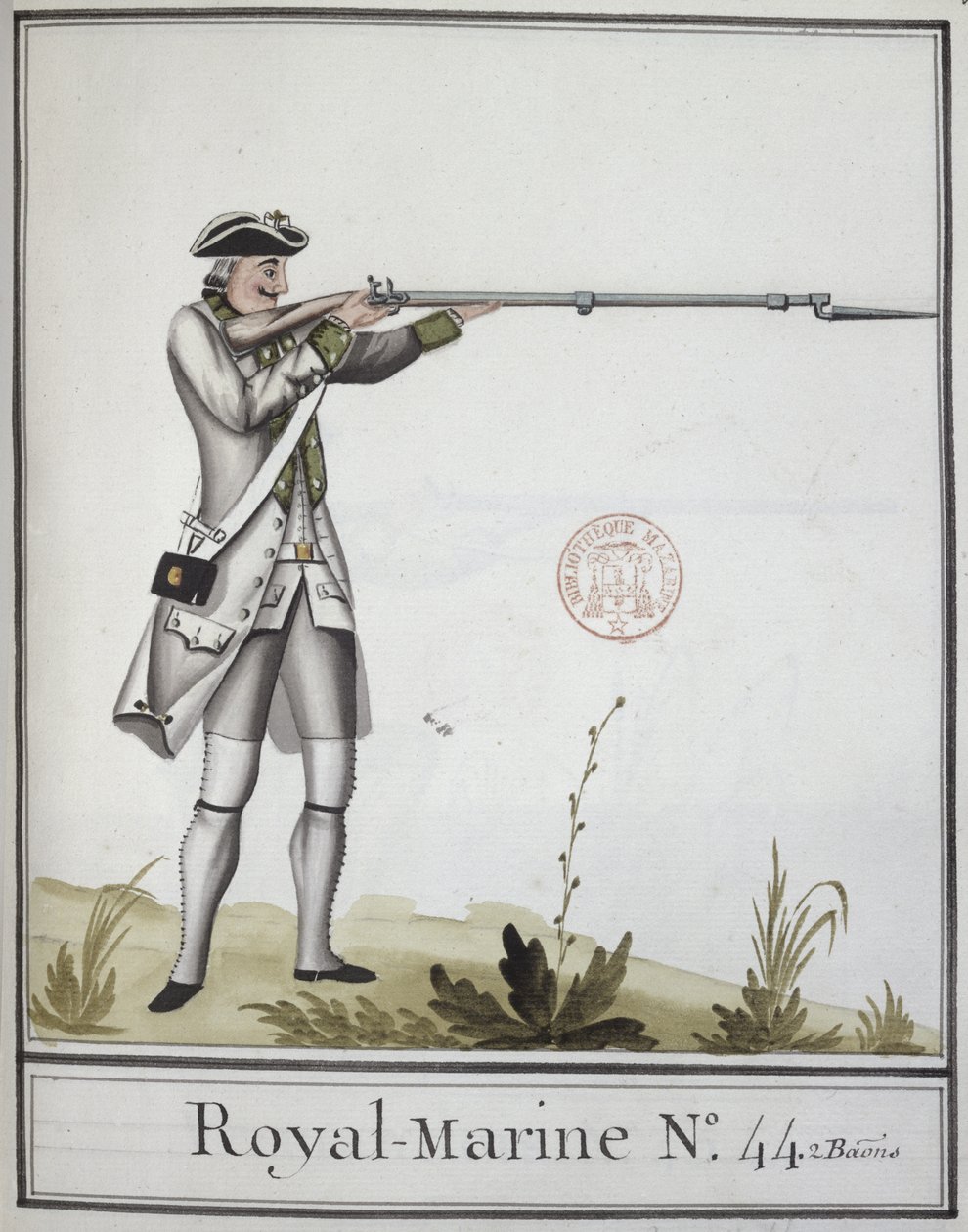 Marine Royalen upseeri pistimellä varustettu musketti, 1768 tekijältä French School