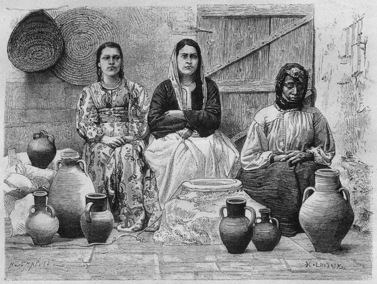 Öljykauppiaita Jerusalemissa Syyriasta tänään. Matkustaa Foinikiassa, Libanonissa ja Juudeassa. Louis Charles Emile Lortetin 1875-1880, 1884 (bw-kaiverrus) tekijältä French School