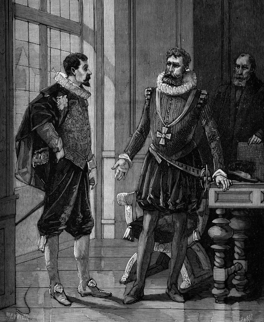Olivier De Serres (1539 - 1619) ranskalainen agronomi Henry IV:n Ranskan kuninkaan (1553-1610) kanssa. tekijältä French School