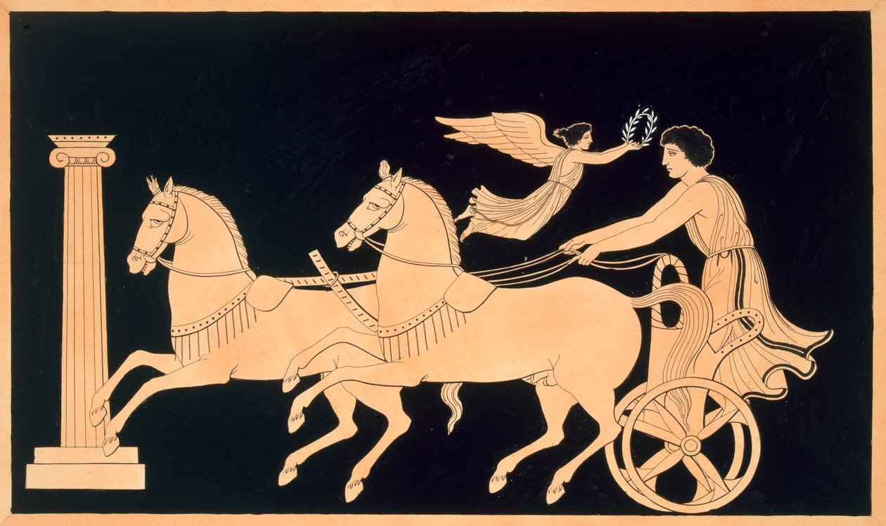 Laakeriseppeleellä kruunattu olympialainen sotavaunu, julkaistu 1808-10 tekijältä French School
