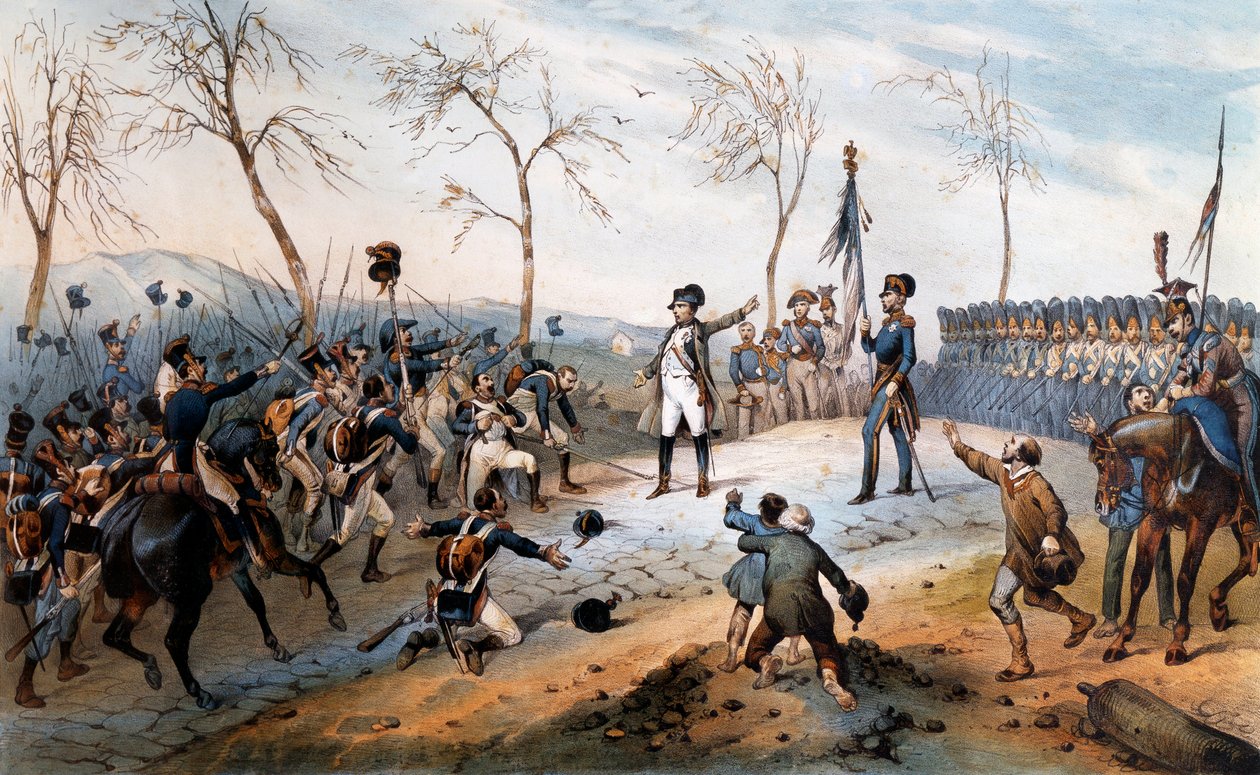 Sata päivää: "" Napoleon Bonaparte (1769-1821) palaamassa maanpaosta Elban saarelta 1815 - Napoleonin paluu Elbasta. tekijältä French School