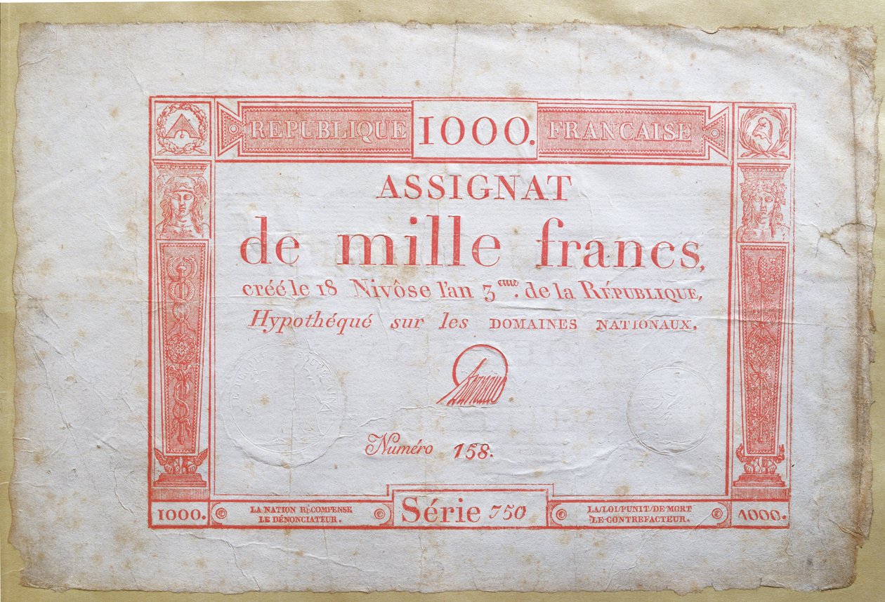 Tuhannen frangin seteli, 1795 (muste paperille) tekijältä French School