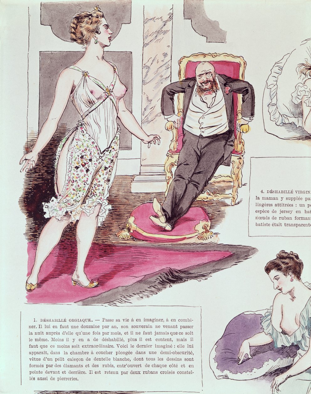 Orgiastic Negligee, kuvitus La Vie Parisiennesta, n. 1870-80 (värikaiverrus) tekijältä French School