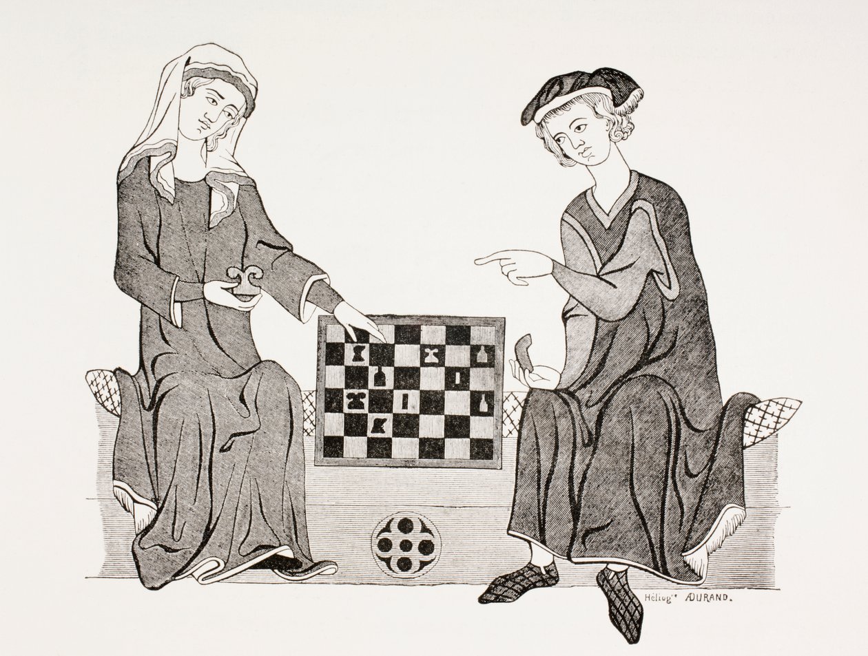 Othon IV, Brandenburgin markiisi, pelaa shakkia vaimonsa Hedwige de Habsbourgin kanssa, teoksesta "Les Arts au Moyen Age", julkaistu 1873. tekijältä French School