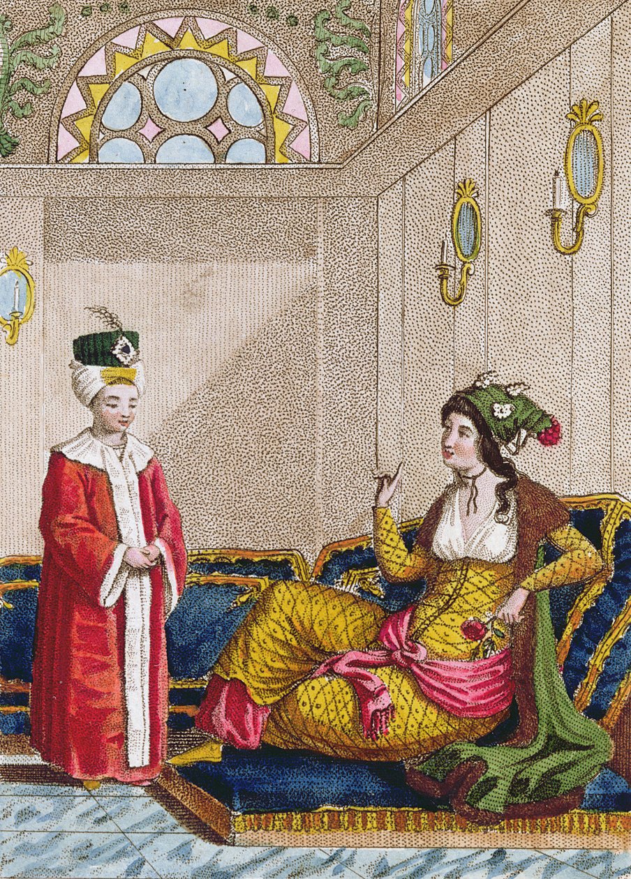 Ottomaanien kruununprinssi suosikkisultanansa kanssa, n. 1813 (värikaiverrus) tekijältä French School